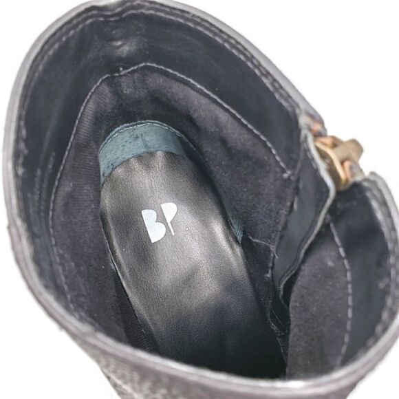 BP Black Pebbled Leather Almond-Toe Side-Zip Stacked Block Heel Ankle Boots - Picture 10 of 11